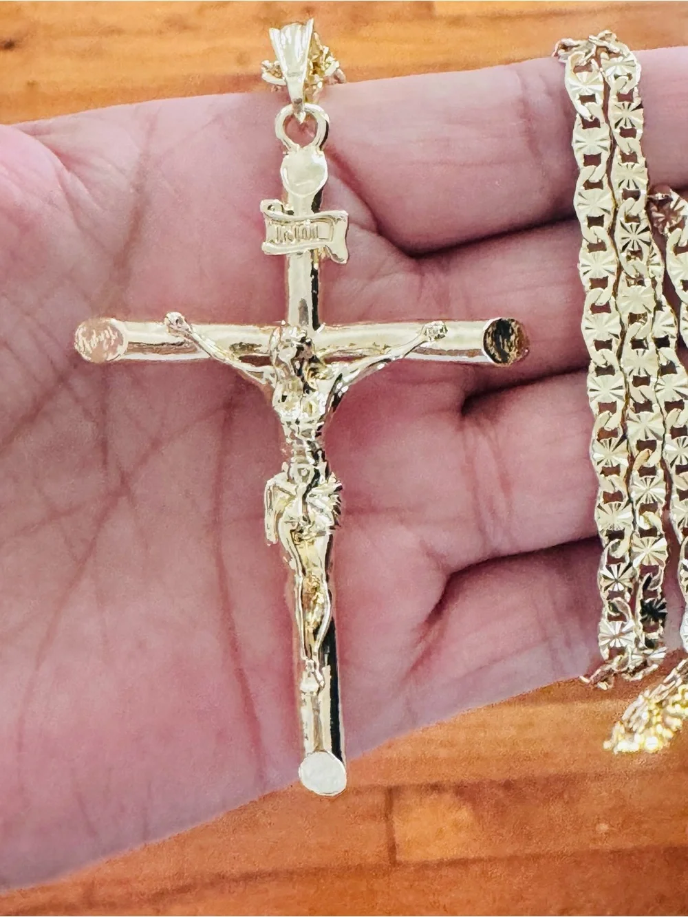 14K Gold Plated Crucifix Pendant men’s Necklace